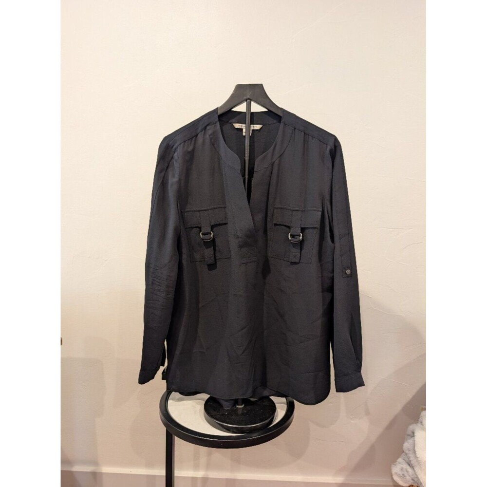 Diane von Furstenberg • Utility Pocket V‑Neck Blouse • Black • Size 10